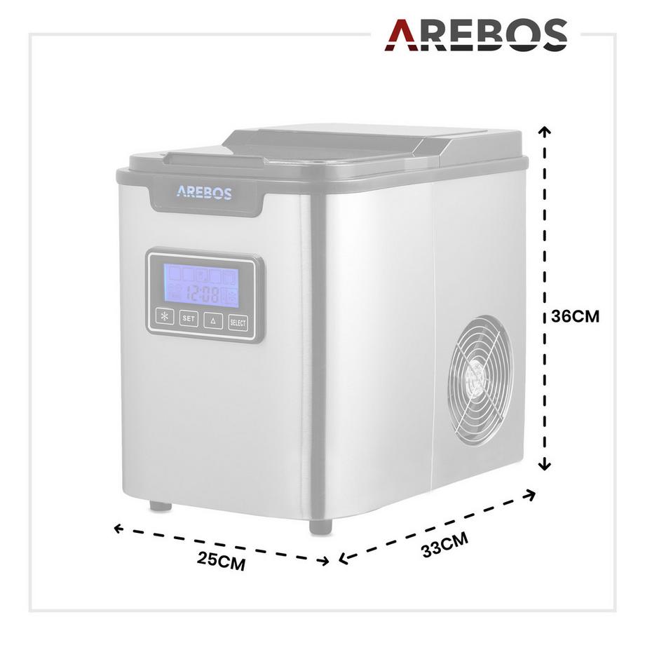 Arebos Eiswürfelmaschine Edehlstahl 2,2L LCD Eiswürfelbereiter Icemaker 12 kg/24h  