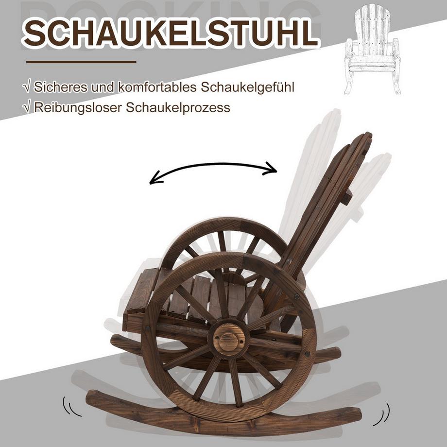 Northio Schaukelstuhl, Rustikaler Relaxstuhl, Gartenstuhl Mit Rollen-Design, Schwingsessel, Massivholz, Dunkelbraun, 68 X 88 X 92 Cm  