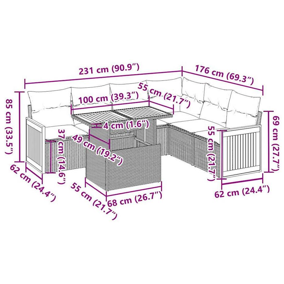 VidaXL Ensemble de canapés de jardin rotin synthétique  