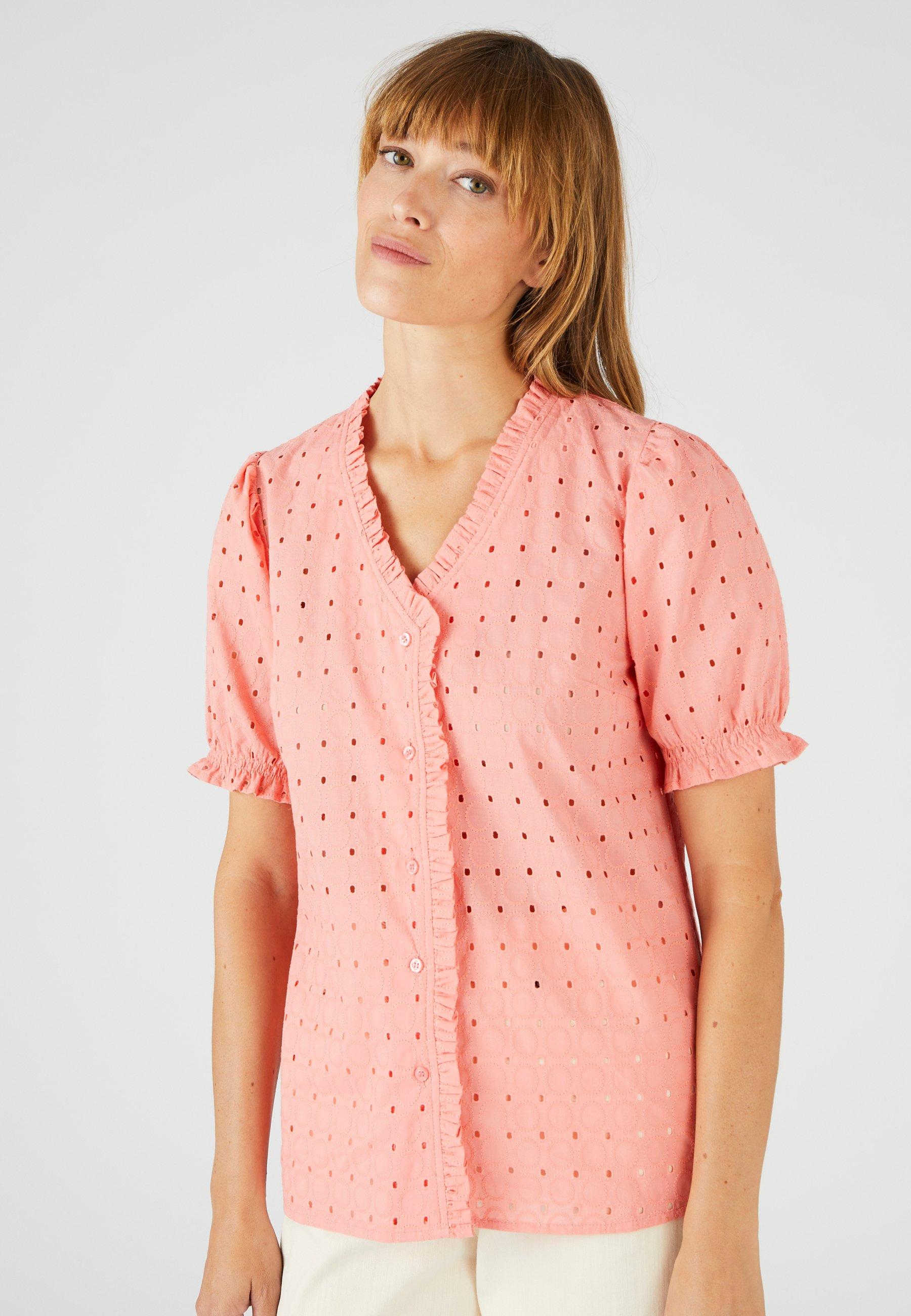 Image of Bluse Mit Lochstickerei. Damen Orange 50