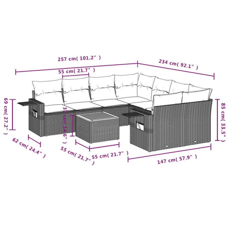 VidaXL Ensemble de canapés de jardin rotin synthétique  
