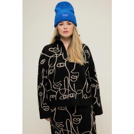 Studio Untold  Troyer, oversized, Face-Silhouetten, Stehkragen mit Zipper 