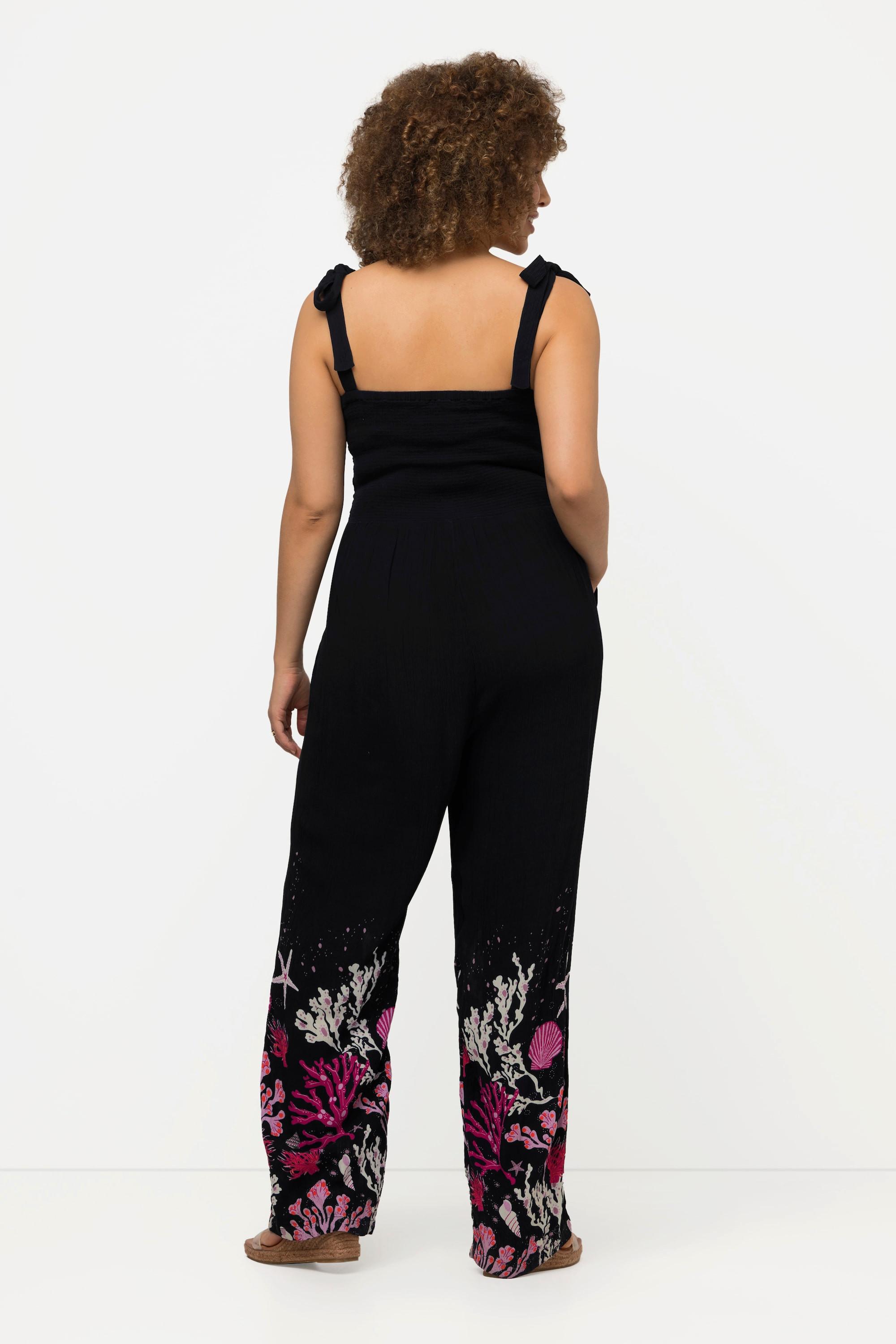 Ulla Popken  Jumpsuit, gesmokte Büste, Korallen, Taschen, ärmellos 