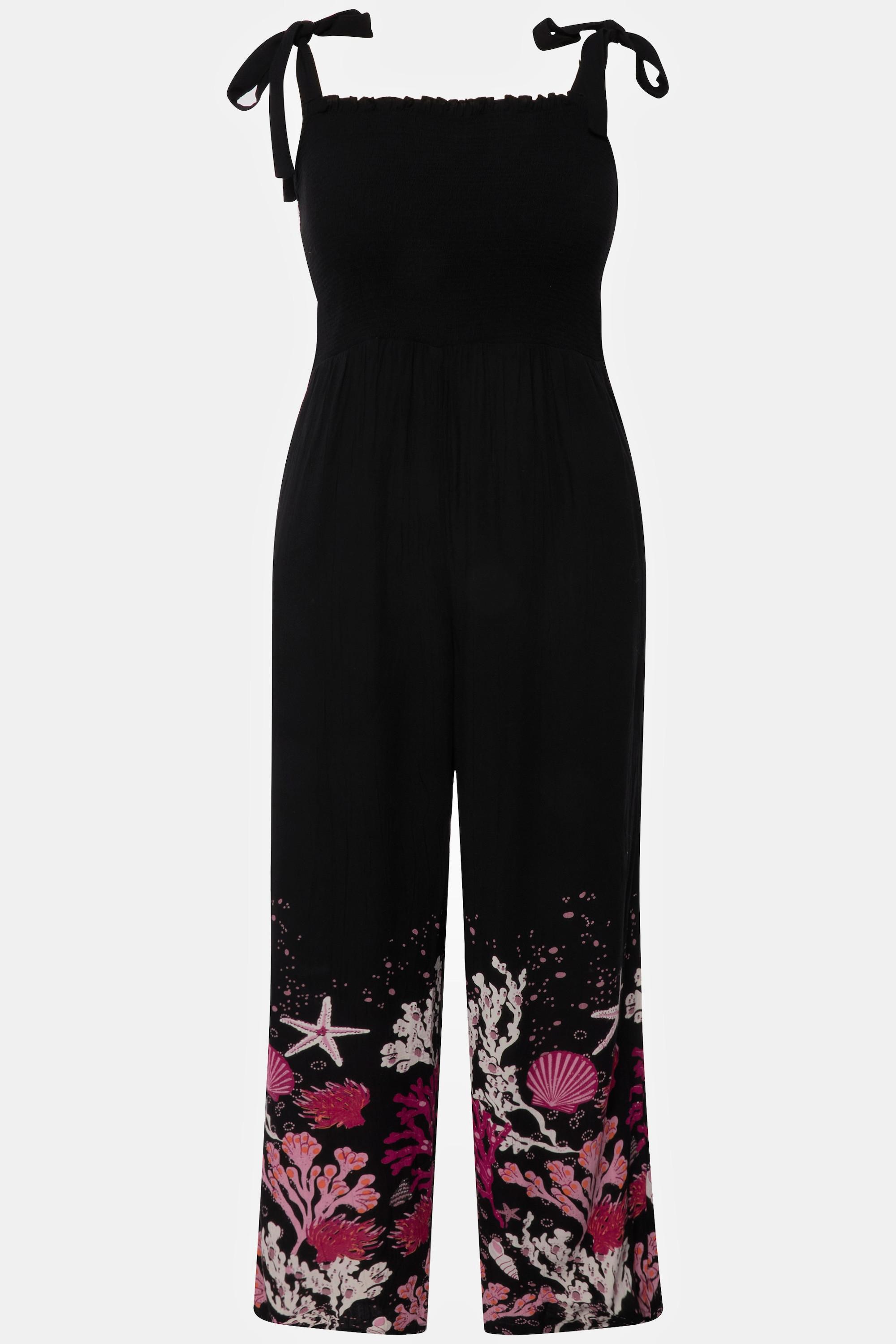 Ulla Popken  Jumpsuit, gesmokte Büste, Korallen, Taschen, ärmellos 