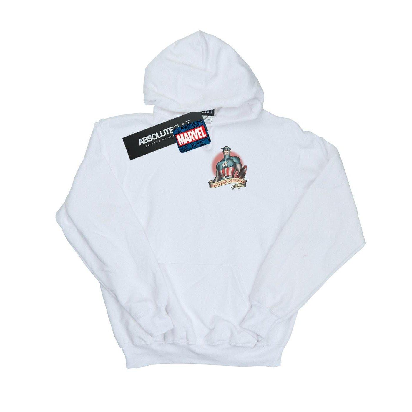 Image of Captain America Tattoo Breast Print Kapuzenpullover Damen Weiss M