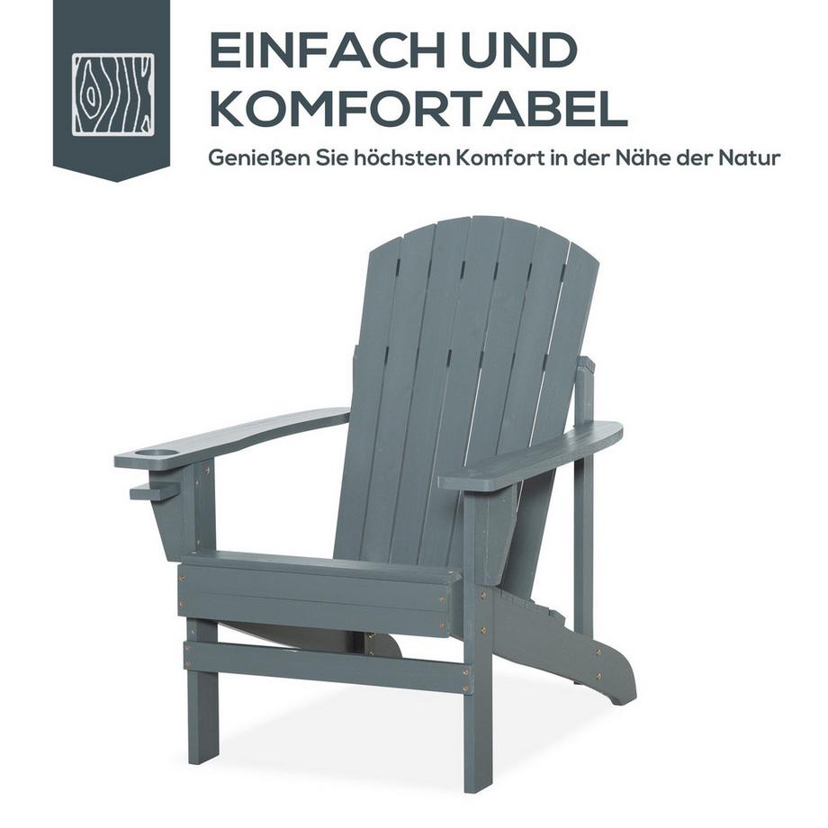 Northio Adirondack-Gartenstuhl Mit Becherhalter Gartenliege Balkonstuhl Massivholz Dunkelgrau 97 X 72,5 X 93 Cm  