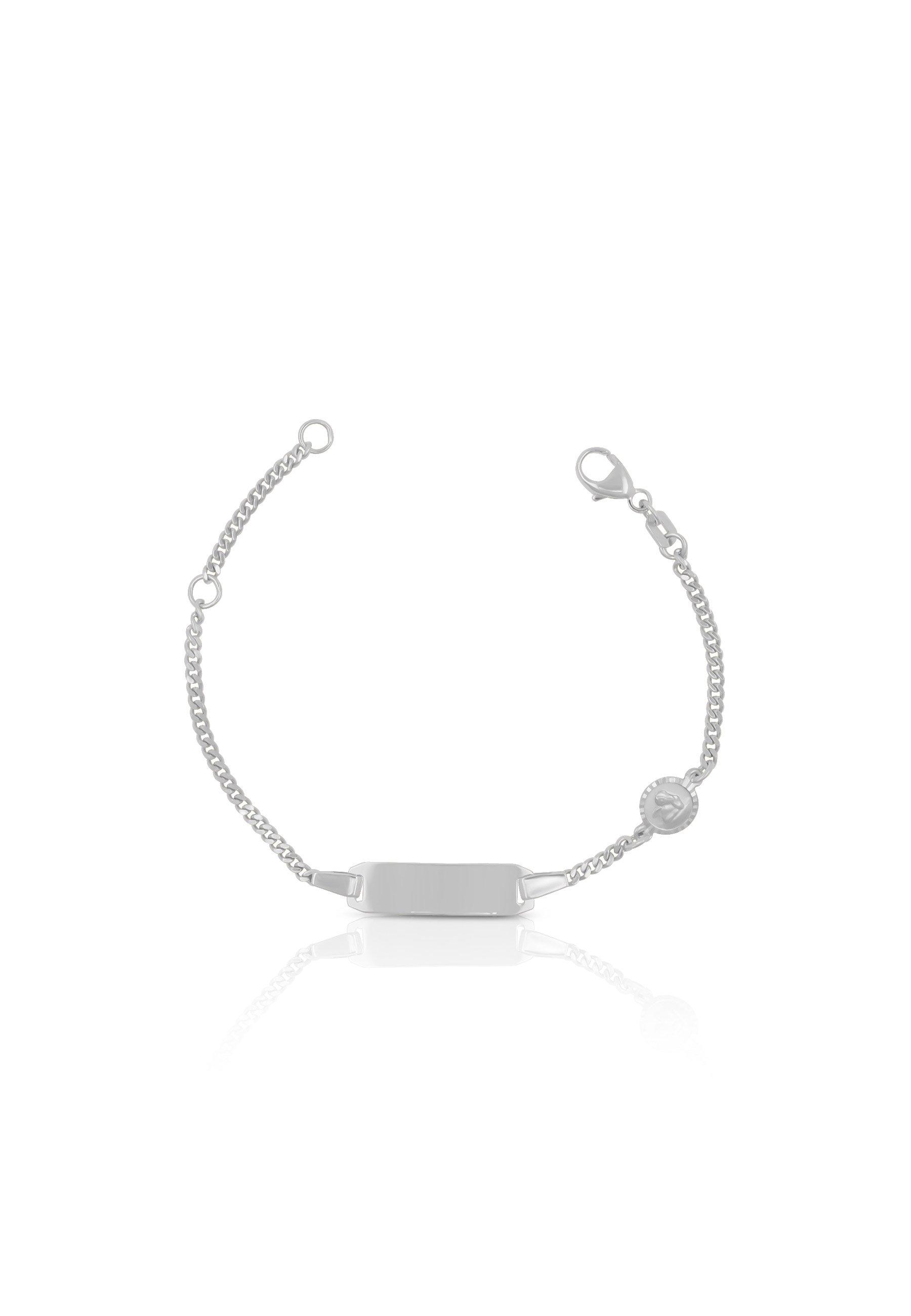 MUAU Schmuck  Bébé Bracelet réservoir or blanc 750, 14cm plaque à  graver 2cm ange 6mm 