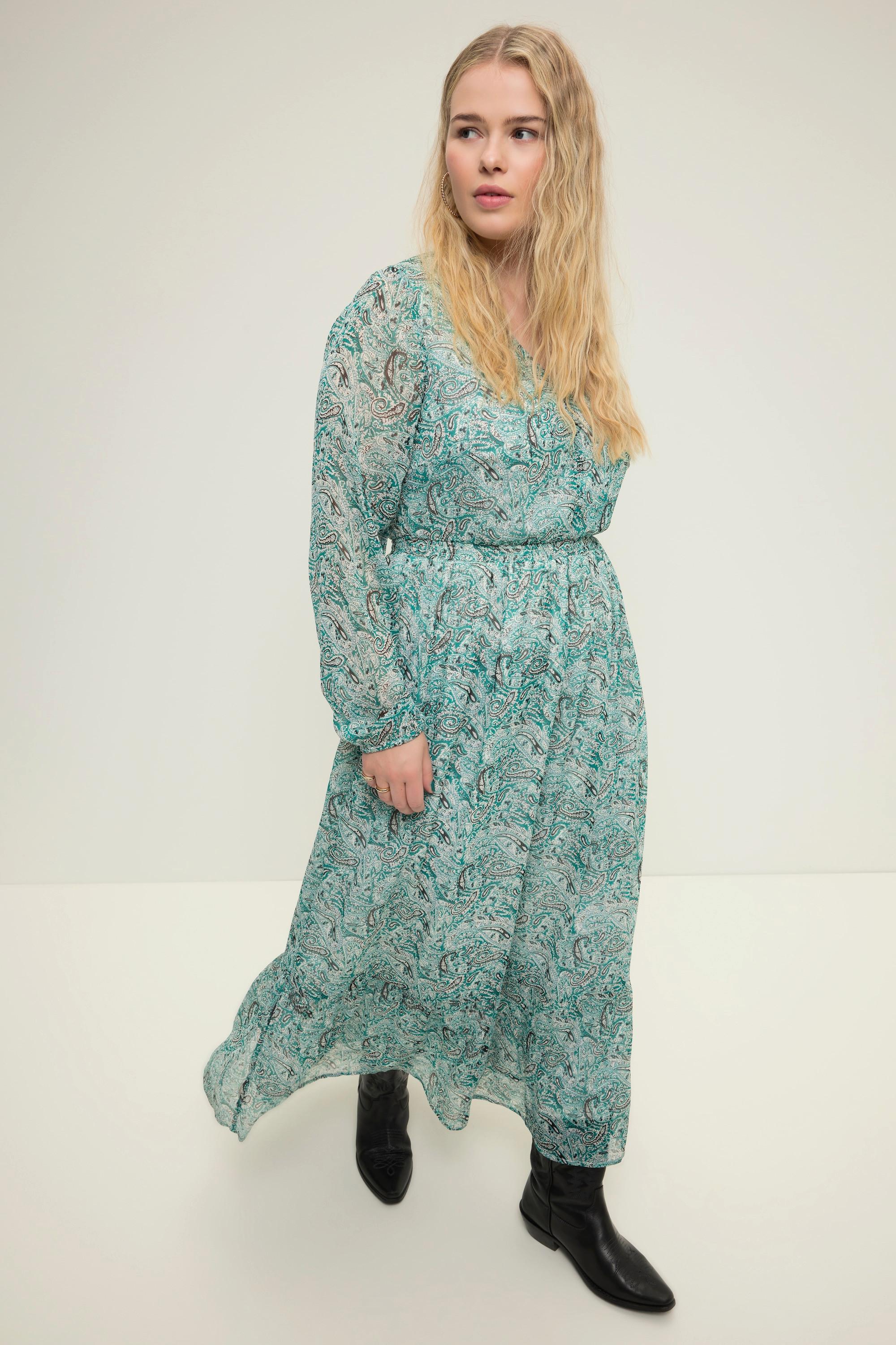 Studio Untold  Maxikleid, A-Line, Paisley Print, V-Ausschnitt, elastische Taille, Langarm 