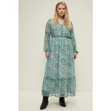 Abito maxi dal taglio svasato con scollo a V, maniche lunghe, vita elastica e Paisley