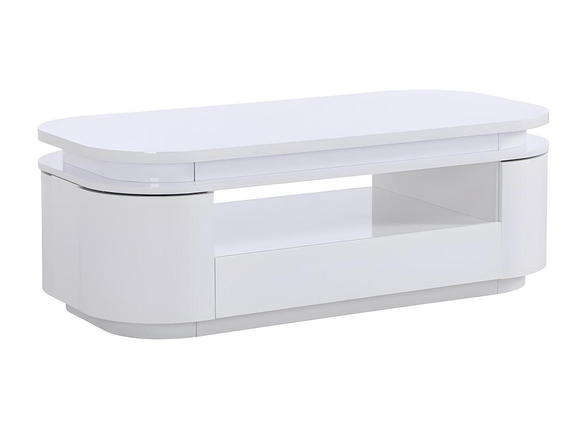 Vente-unique Tavolino 4 ante e 1 cassetto con LED MDF Bianco laccato VANDANA  