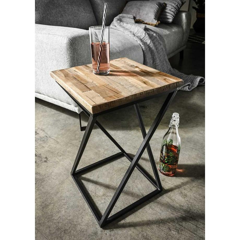 Tavolino Help me Teak Bianco Metallo Nero 32x32