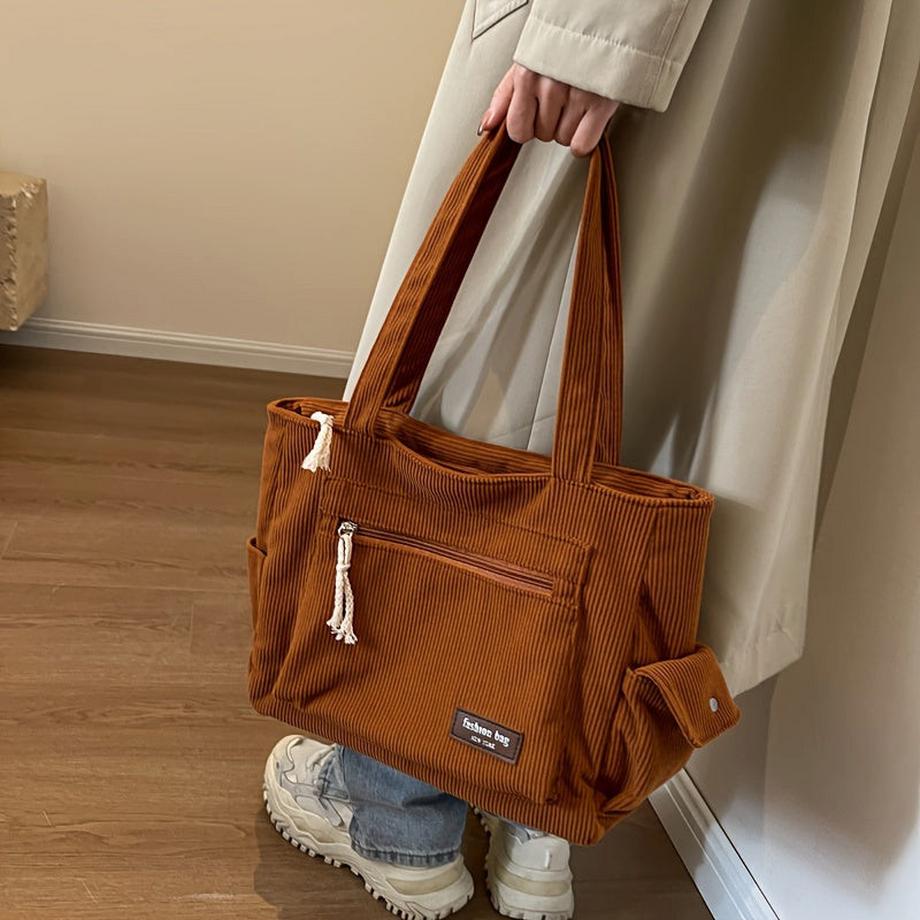 Only-bags.store Sac fourre-tout en velours côtelé avec plusieurs poches  