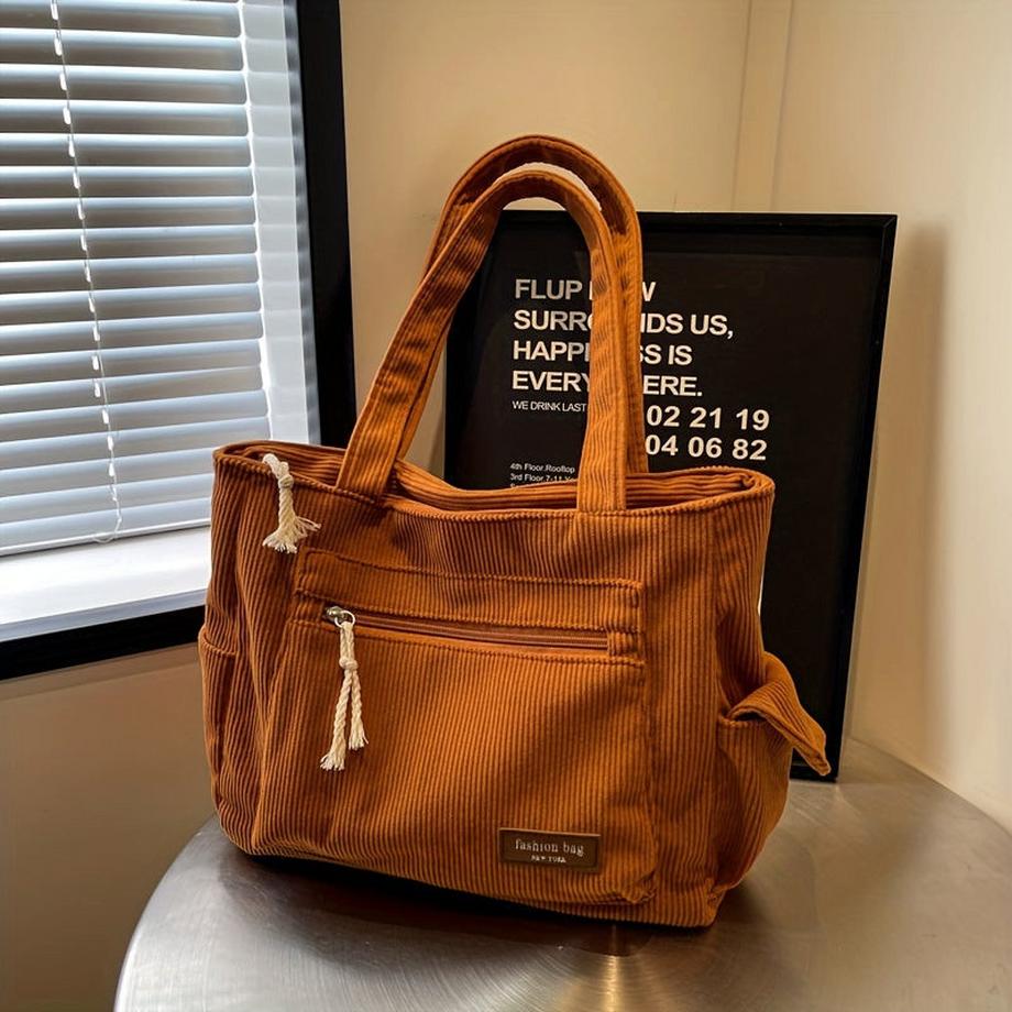 Only-bags.store Sac fourre-tout en velours côtelé avec plusieurs poches  