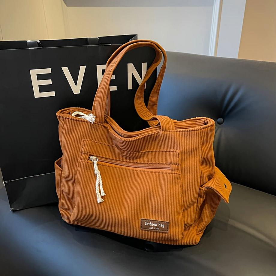 Only-bags.store Sac fourre-tout en velours côtelé avec plusieurs poches  