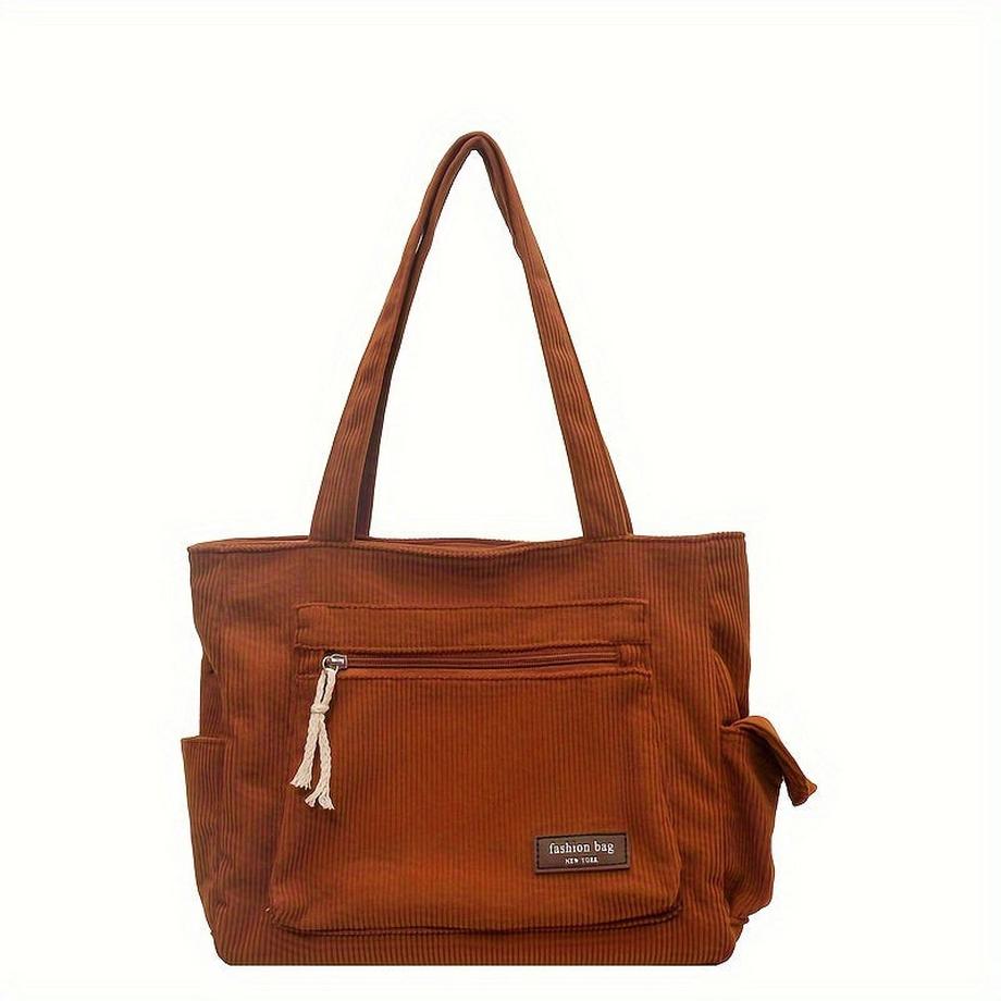 Sac à bandoulière simple en velours côtelé, sac fourre-tout à poches multiples, sac à main à la mode pour l'école, le travail et les achats