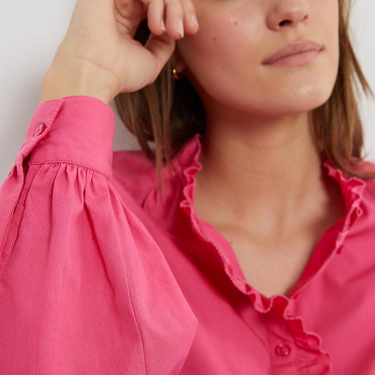 Image of Langärmelige Bluse Mit Gerüschtem Stehkragen Damen Rosa 42
