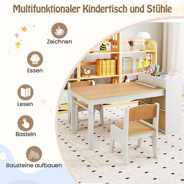 Kunsttisch- und Stuhlset für Kinder Zeichentisch mit 2 Stühlen Papierrolle und Papierrollenhalter Natur