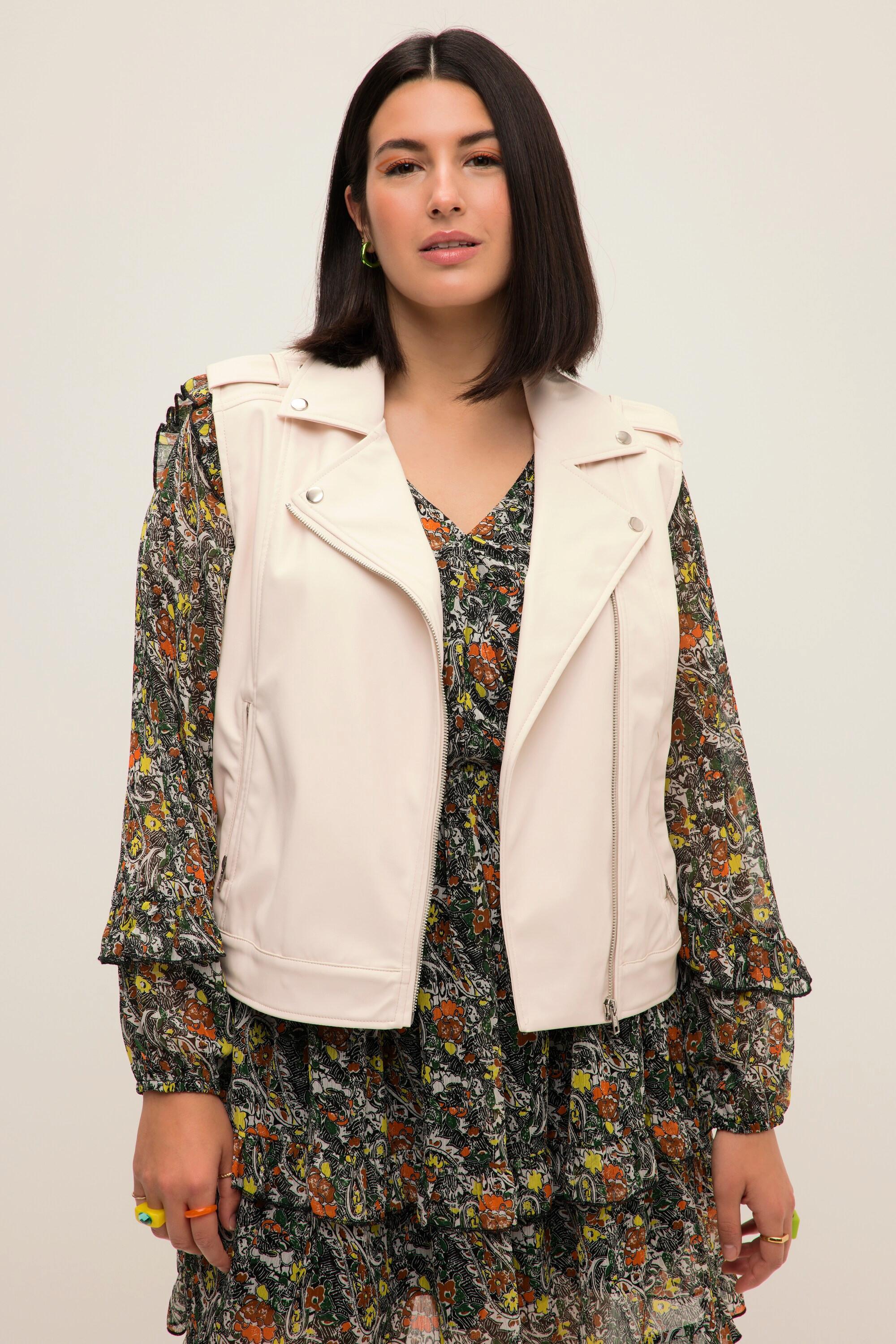 Studio Untold Biker Weste Loose Fit Revers Zipper Lederoptik  