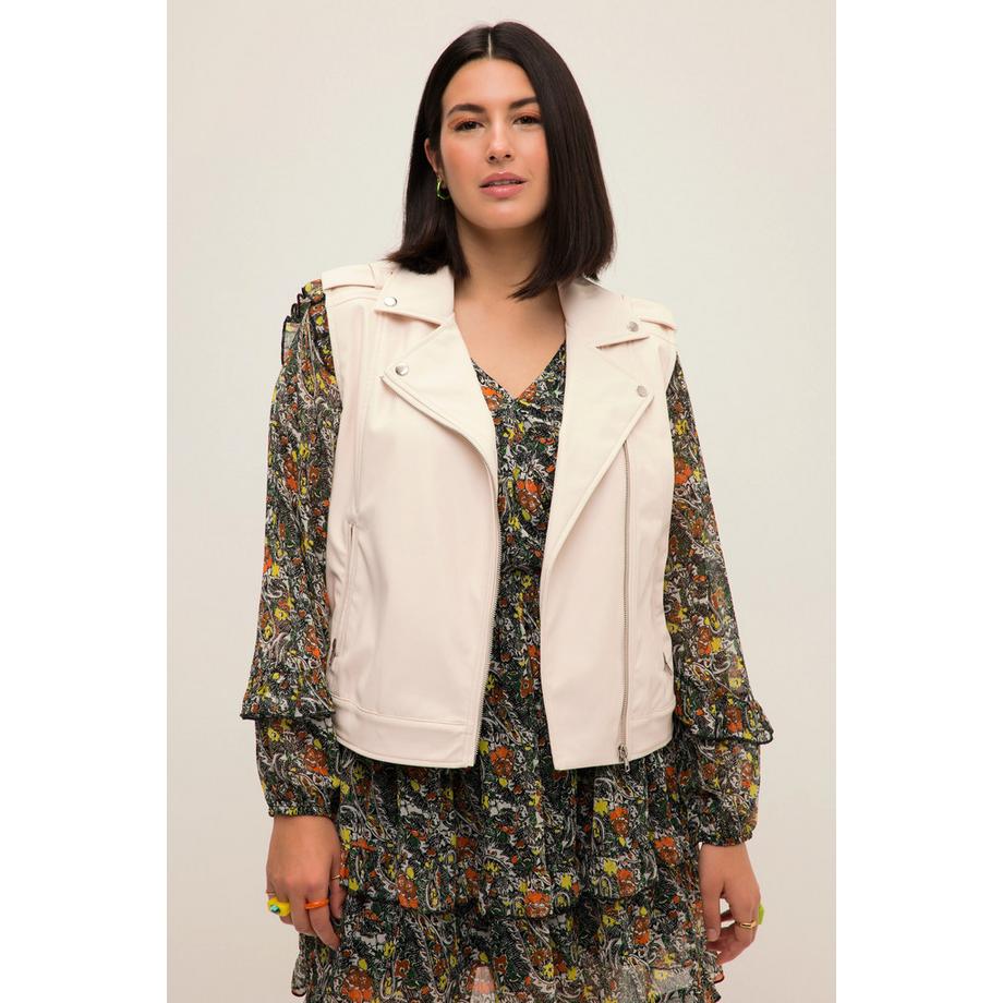 Studio Untold Gilet Biker Coupe Ample Revers Fermeture Eclair Aspect Cuir  