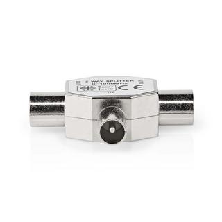 Nedis  Satelliten- & Antennenadapter | IEC (Koax) Stecker | 2x Koax Buchse | vernickelt | 75 Ohm | T-Splitter | Metall | Silber | 1 St. | Box 