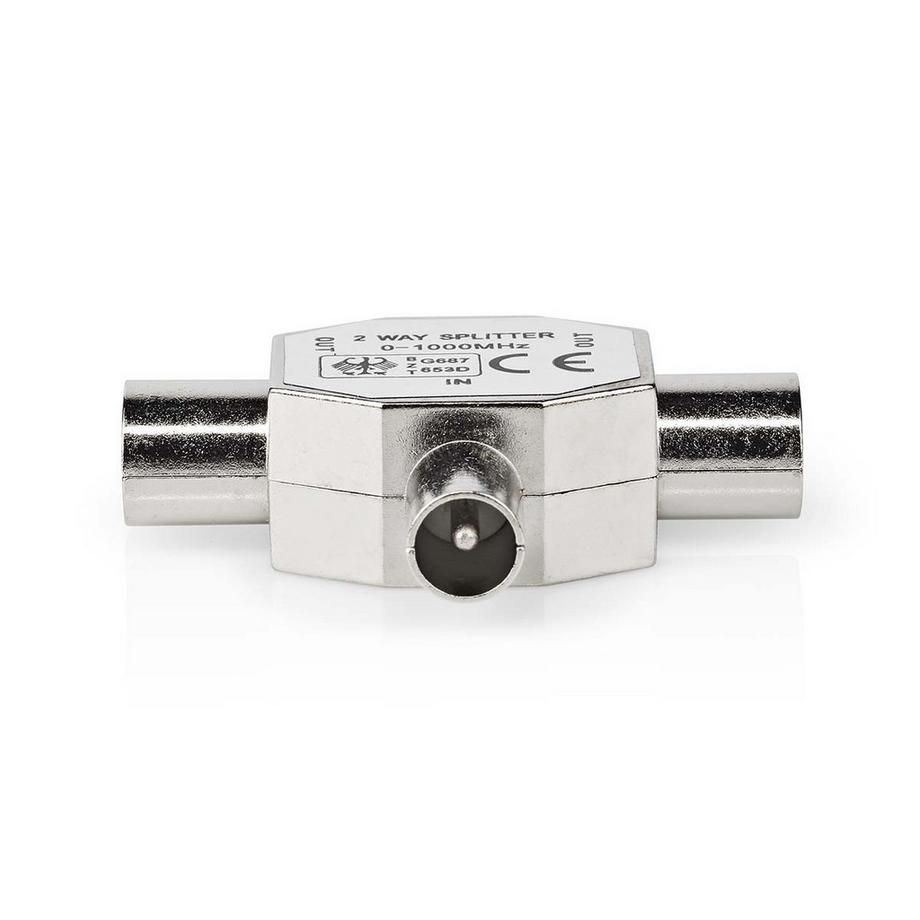 Nedis  Adattatore Satellite e Antenna | IEC (Coax) Maschio | 2x Coax Femmina | Nichelato | 75 Ohm | Separatore a T | Metallo | Argento | 1 pz. | Scatola 