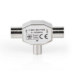 Nedis  Satelliten- & Antennenadapter | IEC (Koax) Stecker | 2x Koax Buchse | vernickelt | 75 Ohm | T-Splitter | Metall | Silber | 1 St. | Box 