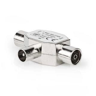Nedis  Satelliten- & Antennenadapter | IEC (Koax) Stecker | 2x Koax Buchse | vernickelt | 75 Ohm | T-Splitter | Metall | Silber | 1 St. | Box 
