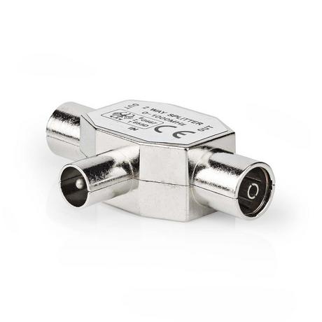 Nedis  Satelliten- & Antennenadapter | IEC (Koax) Stecker | 2x Koax Buchse | vernickelt | 75 Ohm | T-Splitter | Metall | Silber | 1 St. | Box 