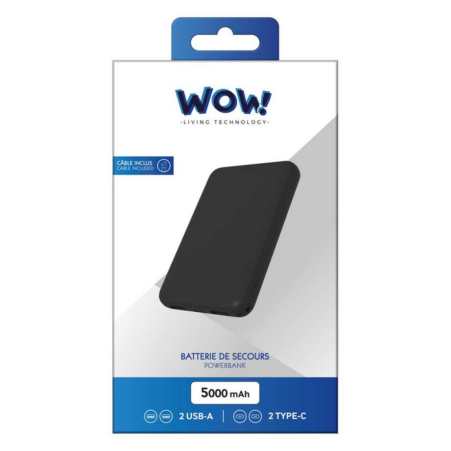 WOW  5000mAh Fast Charge Powerbank USB-A + USB-A + USB-C inkl. USB-A /USB-C Kabel 