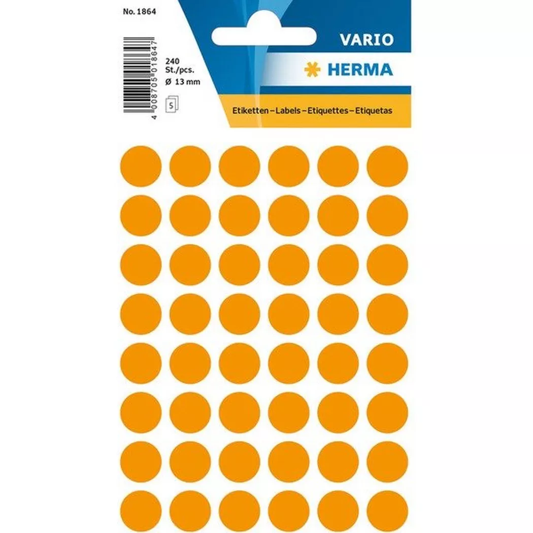 HERMA – Etiketten rund 13mm 1864 leuchtorange 240 Stück, One Size