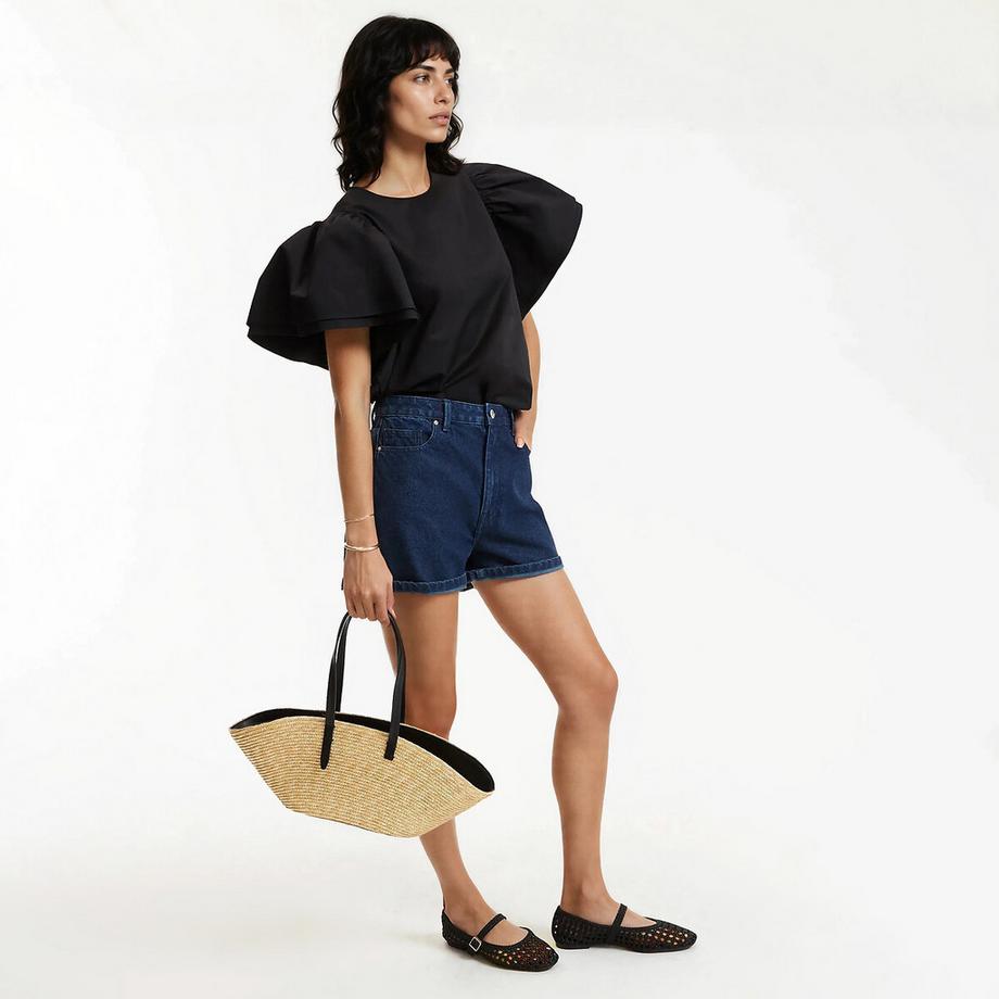 La Redoute Collections Scollo Rotondo Maniche Corte Volant Blusa  