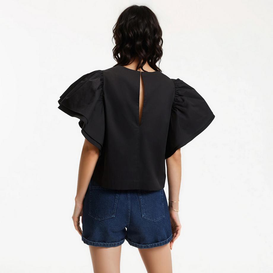 La Redoute Collections Scollo Rotondo Maniche Corte Volant Blusa  