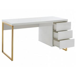 PASCAL MORABITO Bureau avec 3 tiroirs - MDF laqué et métal - Blanc et doré - TIMFIA de Pascal Morabito  