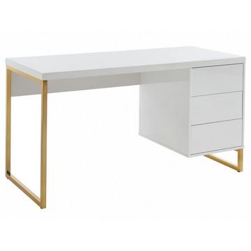 Schreibtisch mit 3 Schubladen - MDF lackiert & Metall - Weiß & Goldfarben - TIMFIA von Pascal Morabito