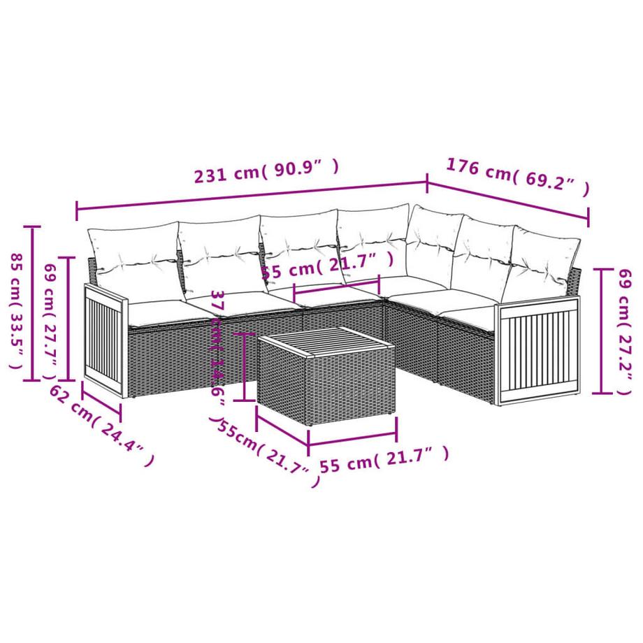 VidaXL set divano da giardino Polirattan  
