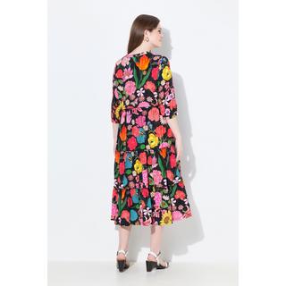 Ulla Popken Maxikleid Blüten Stehkragen 3/4-Arm Volants  