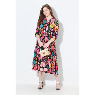 Ulla Popken Maxikleid Blüten Stehkragen 3/4-Arm Volants  