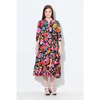 Ulla Popken Maxikleid Blüten Stehkragen 3/4-Arm Volants  