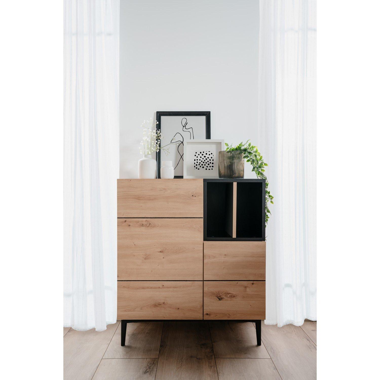 Calicosy Credenza alta a 2 ante e 1 vano L80 cm - Decorazione legno e nero  