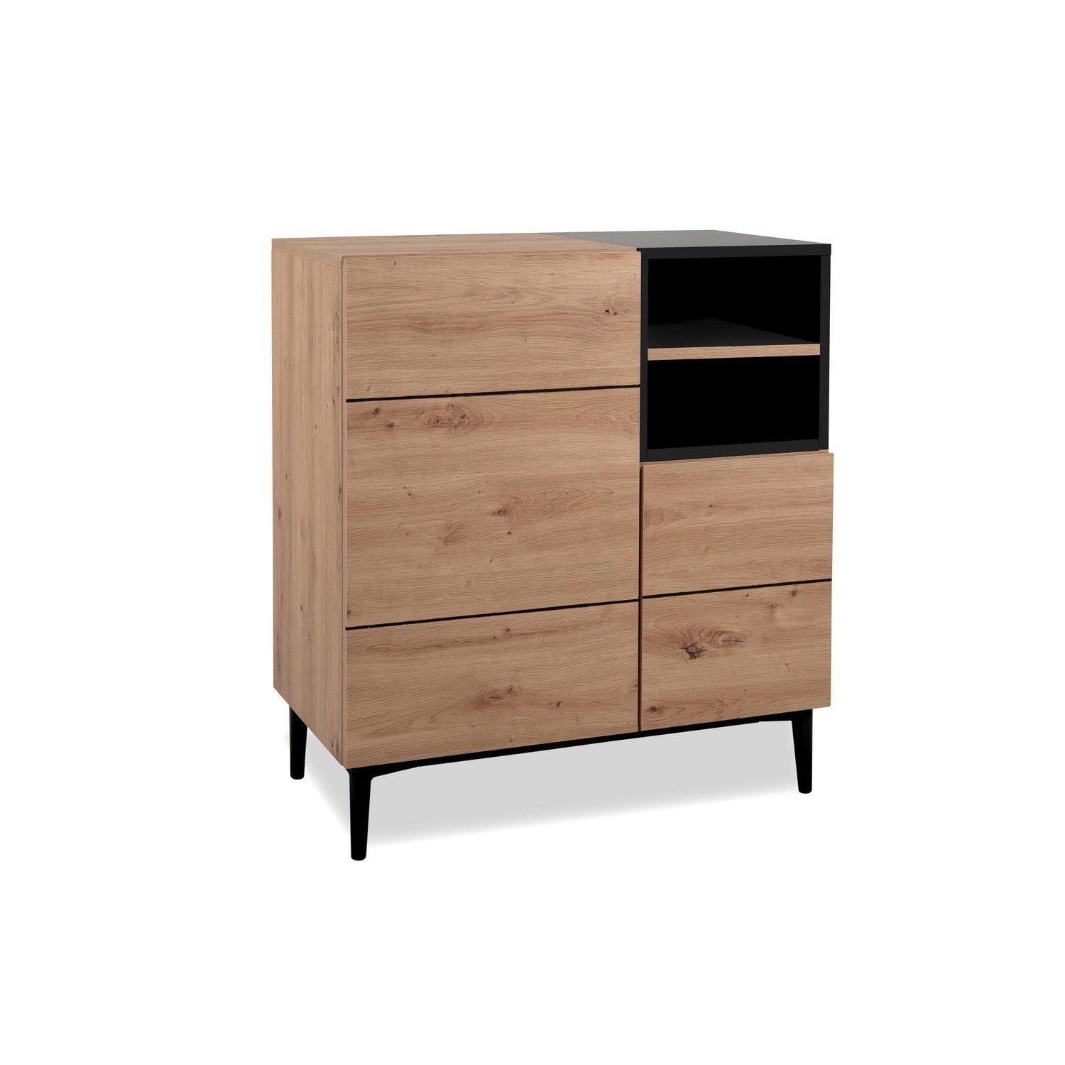 Calicosy Credenza alta a 2 ante e 1 vano L80 cm - Decorazione legno e nero  