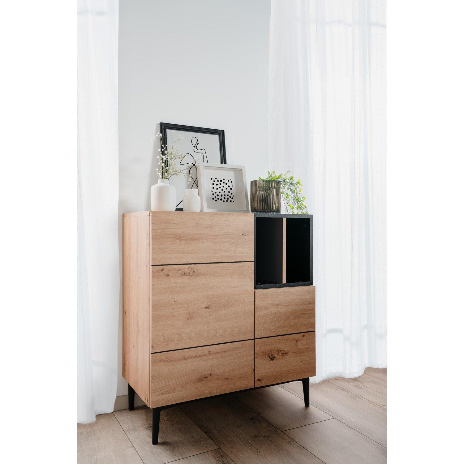 Calicosy Credenza alta a 2 ante e 1 vano L80 cm - Decorazione legno e nero  