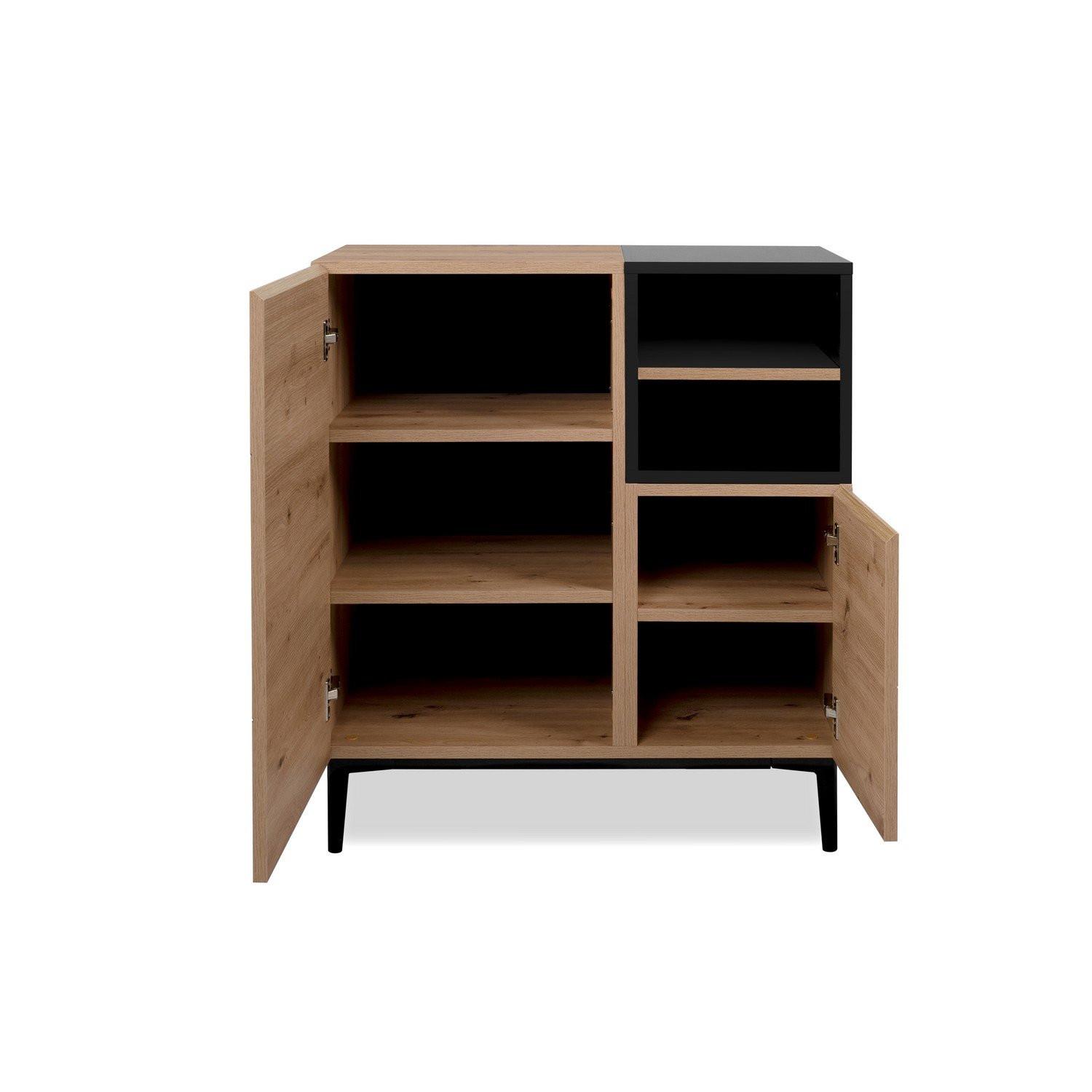 Calicosy Credenza alta a 2 ante e 1 vano L80 cm - Decorazione legno e nero  