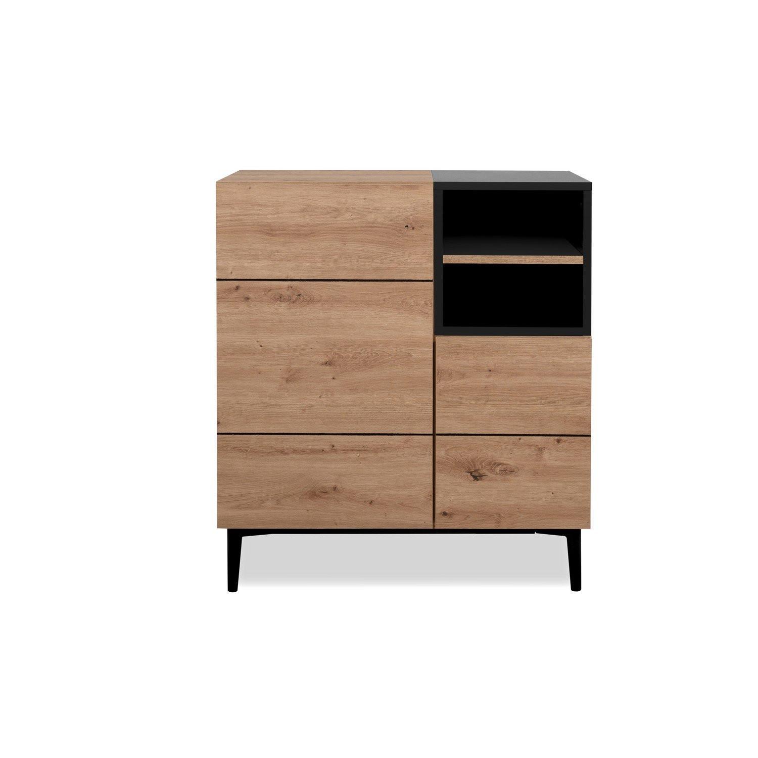 Calicosy Credenza alta a 2 ante e 1 vano L80 cm - Decorazione legno e nero  