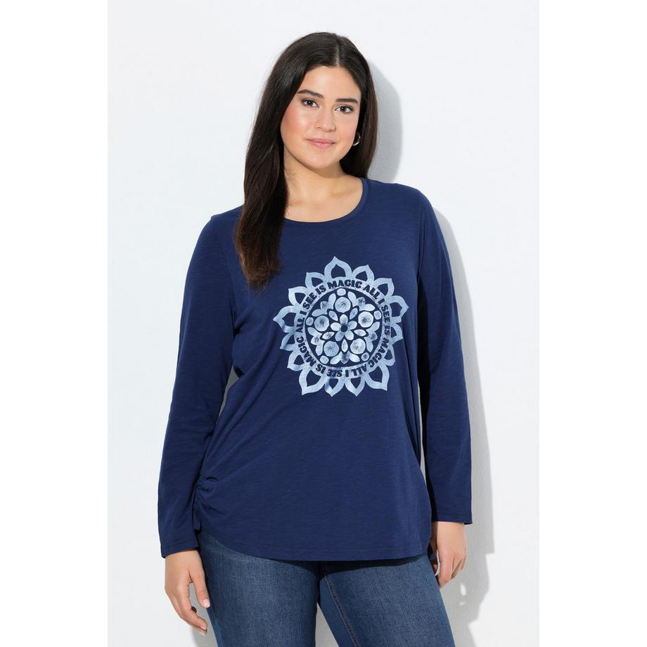 Ulla Popken Mandala Grafik Langarm Rundhals Shirt mit Raffbändern  