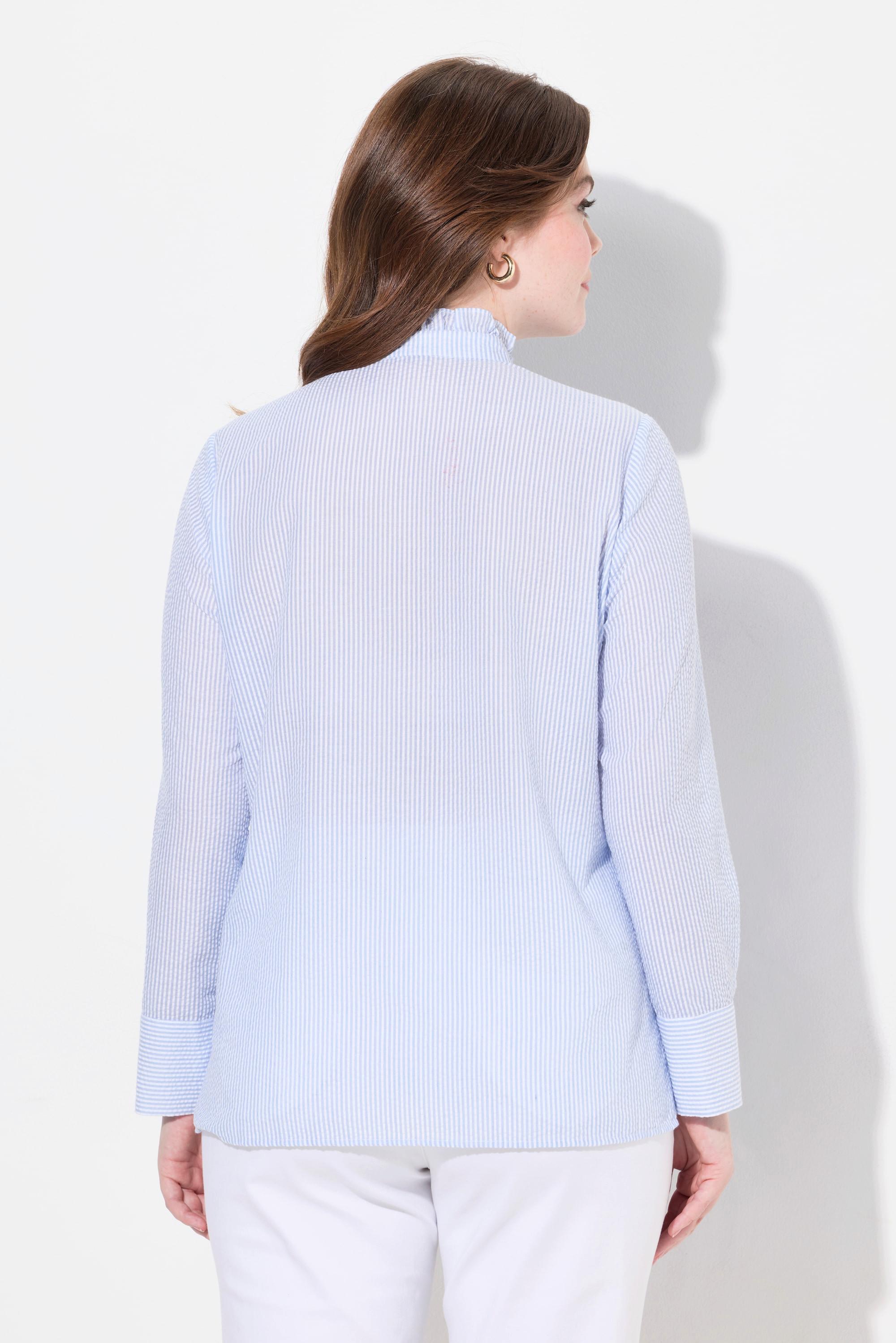 Ulla Popken Camicetta Increspata Collo alla Coreana Abbottonatura con Ruche Maniche Lunghe  