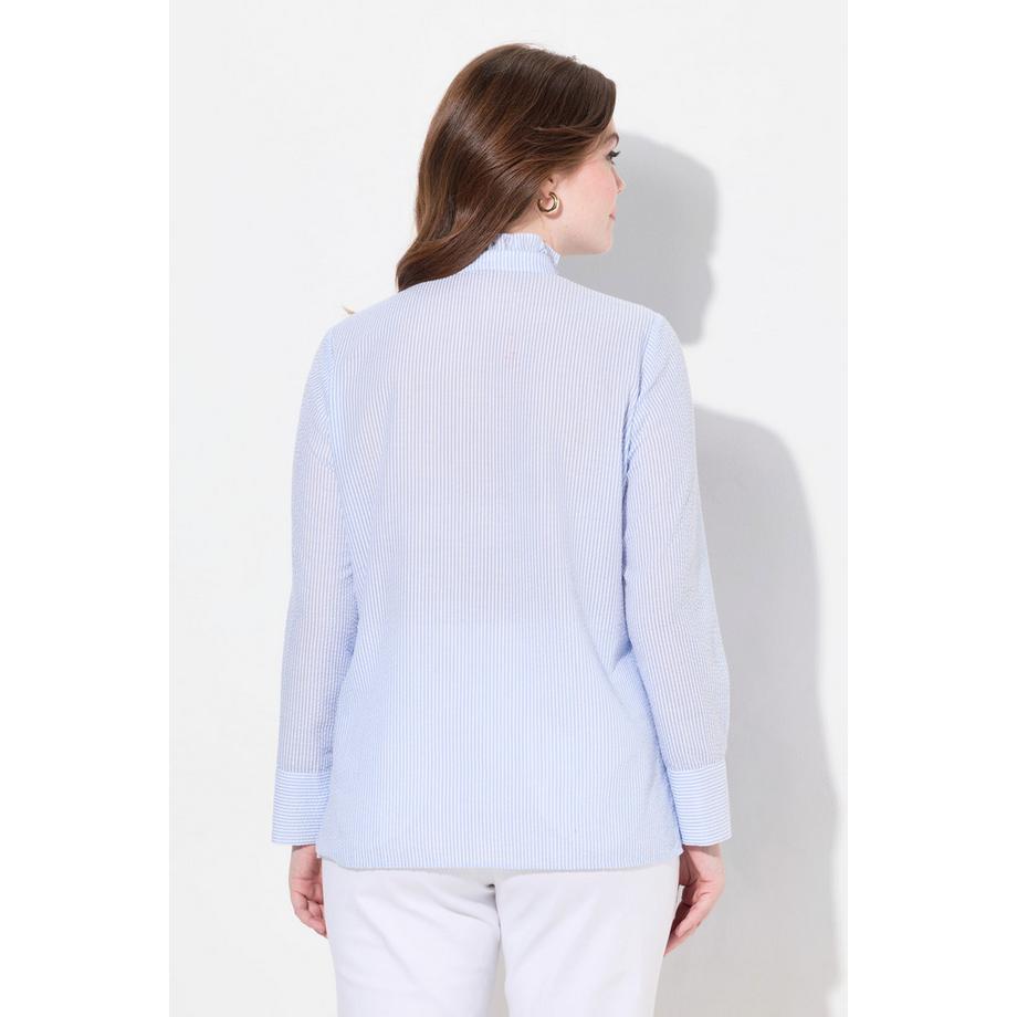 Ulla Popken Bubble-Bluse Stehkragen Rüschen-Knopfleiste Langarm  