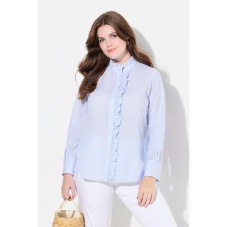 Ulla Popken Camicetta Increspata Collo alla Coreana Abbottonatura con Ruche Maniche Lunghe  