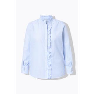 Ulla Popken Camicetta Increspata Collo alla Coreana Abbottonatura con Ruche Maniche Lunghe  