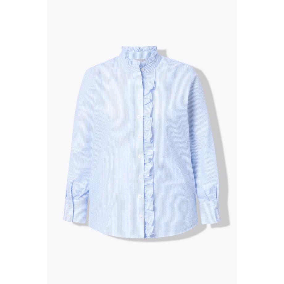 Ulla Popken Bubble-Bluse Stehkragen Rüschen-Knopfleiste Langarm  