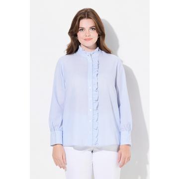 Camicetta increspata con collo alla coreana, abbottonatura con ruche e maniche lunghe